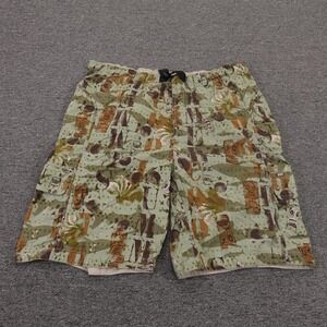 Vintage REI Swim Shorts Mens Large Green Tiki Hawaiian Print Lined Cargo‎ Y2K